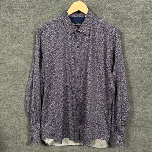 Robert Graham Mens Size XL Shirt Navy White Cotton Blend Modern Americana